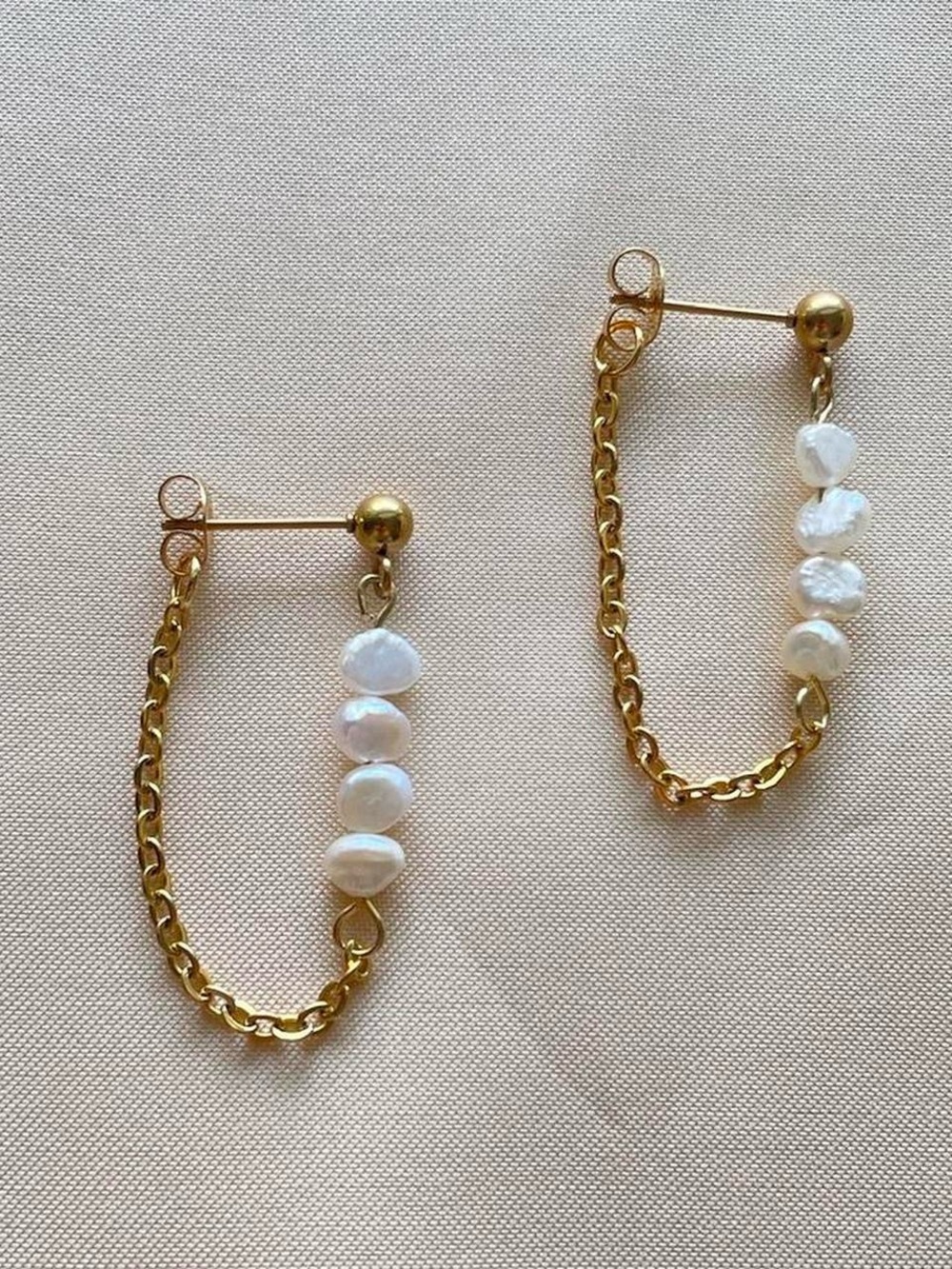 Freshwater Pearl Chain Drop Earrings